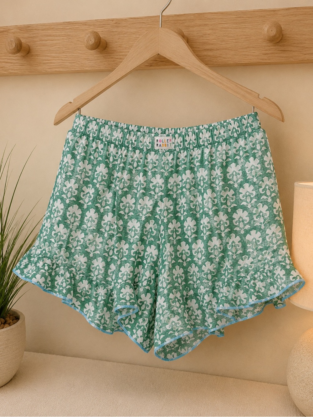 Roller Rabbit Pajama Shorts Bottom Size Large Teal White Green Monkey PJs